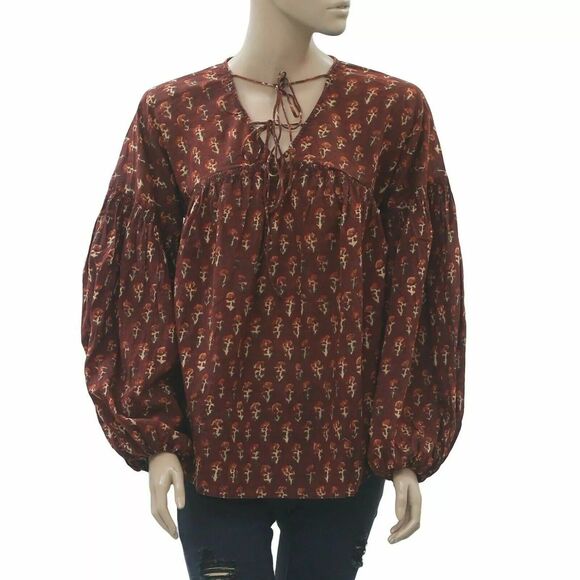 Doen Collection Petunia Happy Flower Block Print Blouse Top Peasant S New 275541 - Picture 6 of 10